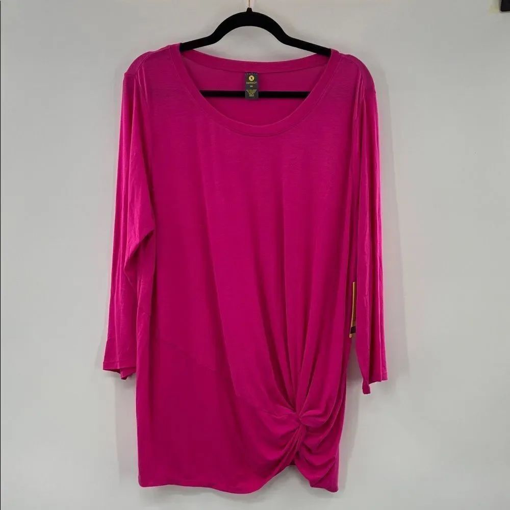 3For$20 Xersion Women's Fuchsia Knot Front Long Sleeve Top Size 0X (14W)